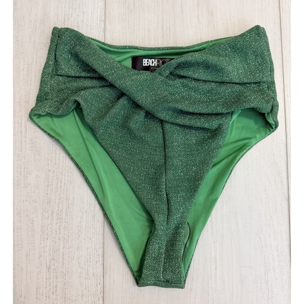 NWOT Beach Riot Zuri Bikini‎ Bottom Beryl Green Swim Lurex Sz S